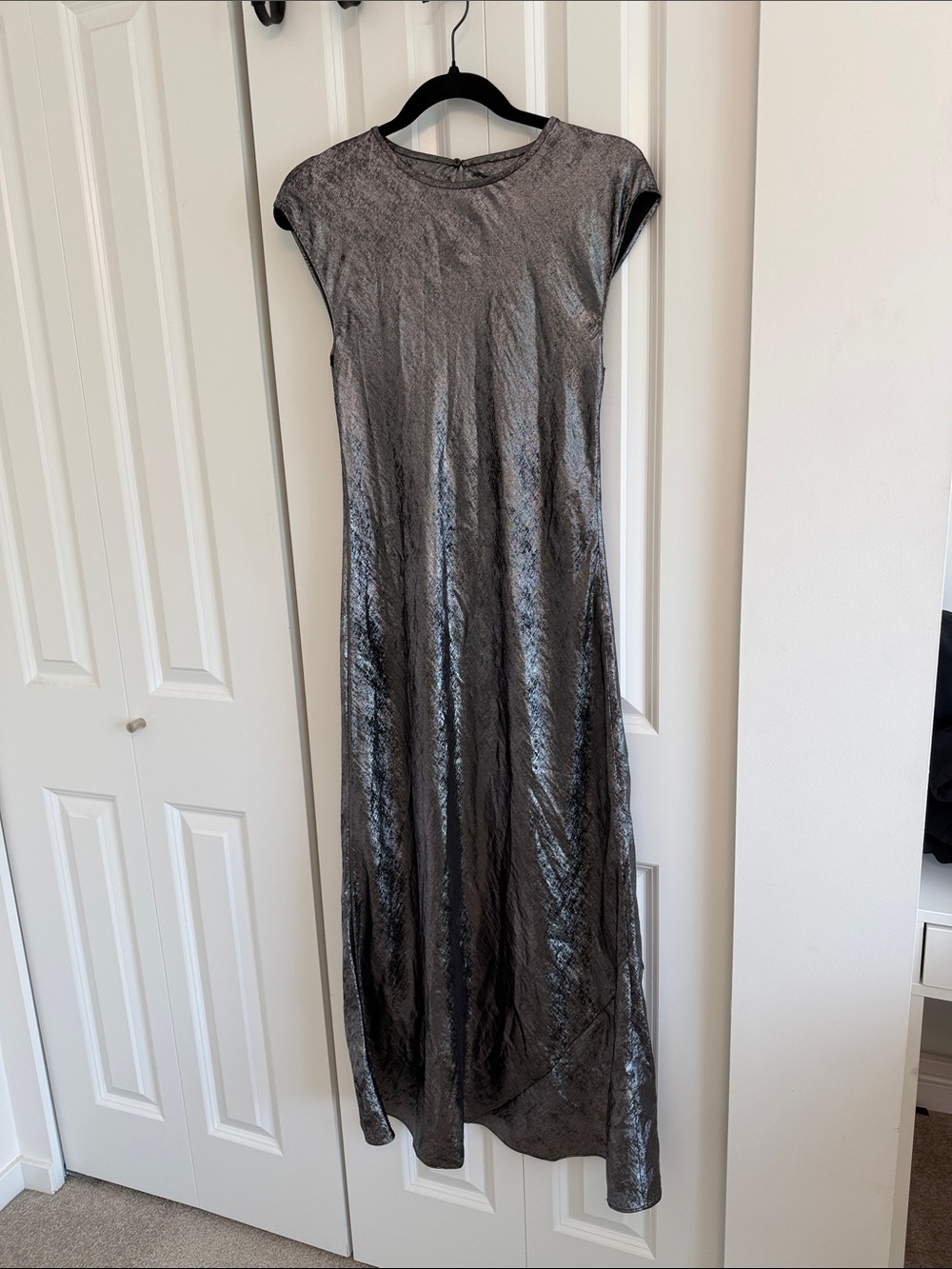 Banana Republic - Metallic Silver Cap-Sleeve Bias Cut Dress
